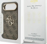 Guess PU Leather 4G Metal Logo Gold Frame Case for iPhone 17 Air 6.5" Brown - GUHCP17M4GMGCBR