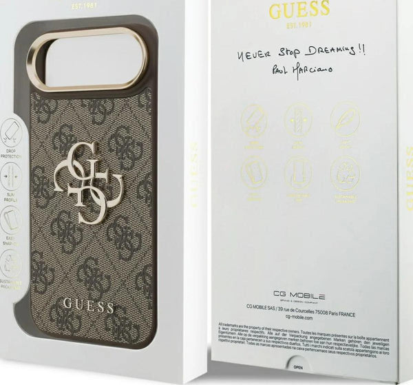 Guess PU Leather 4G Metal Logo Gold Frame Case for iPhone 17 Air 6.5" Brown - GUHCP17M4GMGCBR