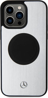 Mercedes Hard Case Leather & Aluminum with MagSafe for iphone 15 Pro 6.1" Silver- MEHMP15L23ACMS