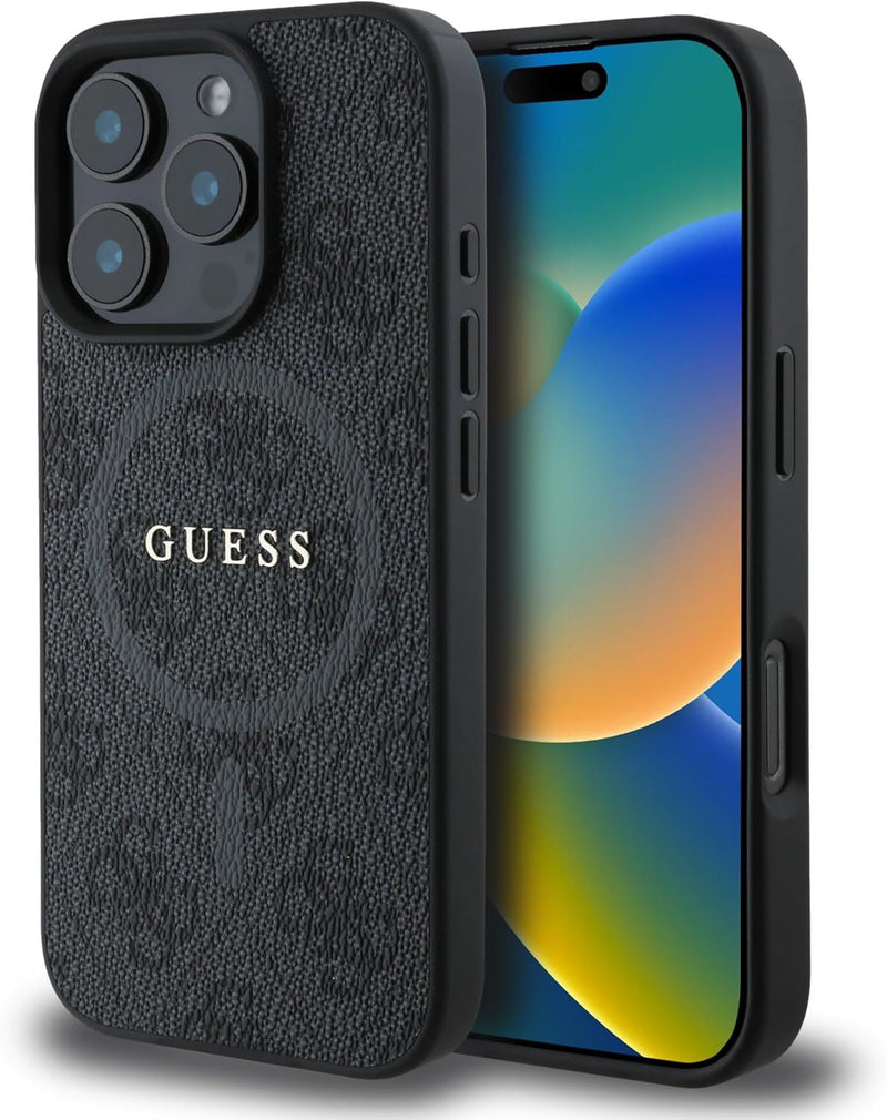 Guess PU Leather 4G Coloured Ring Case with MagSafe for iphone 16 Pro Max 6.9" Black - GUHMP16XG4GFRK