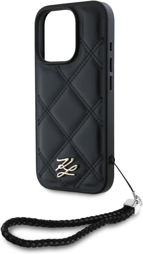 Karl Lagerfeld Quilted Initial Logo with Chain Strap Case for iPhone 16 Pro Max 6.9" Black - KLHCP16XPSQSKLSMSK