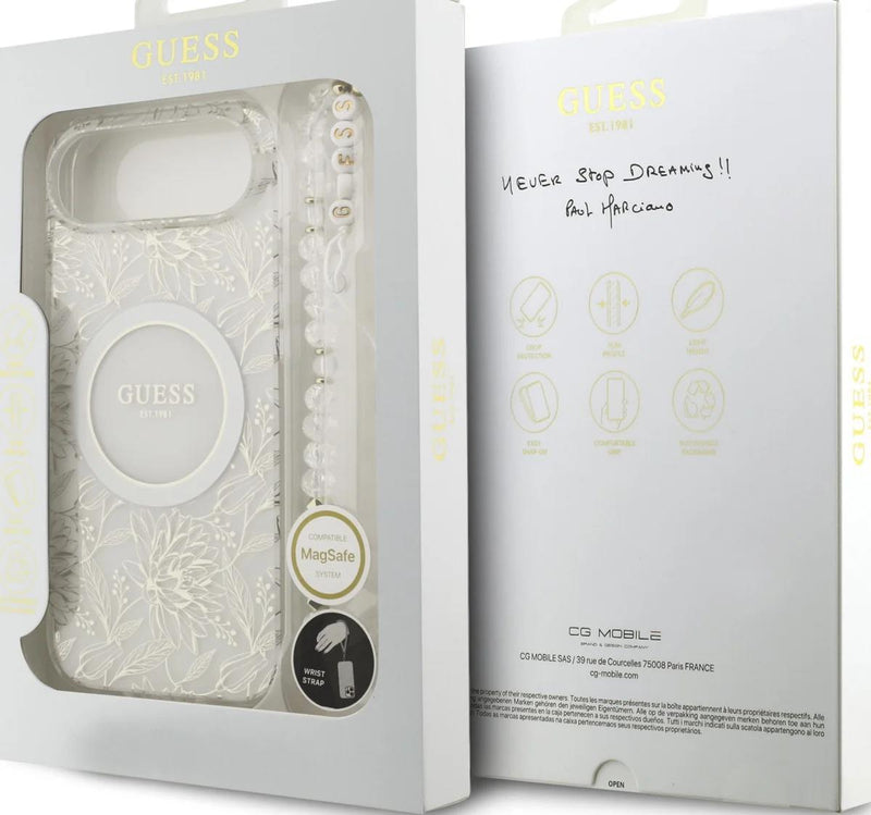 Guess IML Flowers Allover Strap Case with MagSafe for iPhone 17 Air 6.5" White - GUHMP17MHCPOFPH