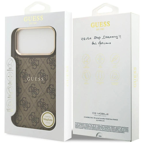 Guess PU Leather 4G Gold Frame Case with MagSafe for iPhone 17 Pro Max 6.9" Brown - GUHMP17XP4MSEGCW