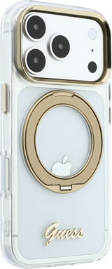 Guess IML Ring Stand 360 Script Metal Logo Case with MagSafe for iPhone 17/18 Pro 6.3" Clear - GUHMP18L6HCCMST