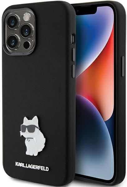 Karl Lagerfeld Choupette Metal Pin Silicone Cover for iphone 15 Pro 6.1" Black - KLHCP15LSMHCNPK