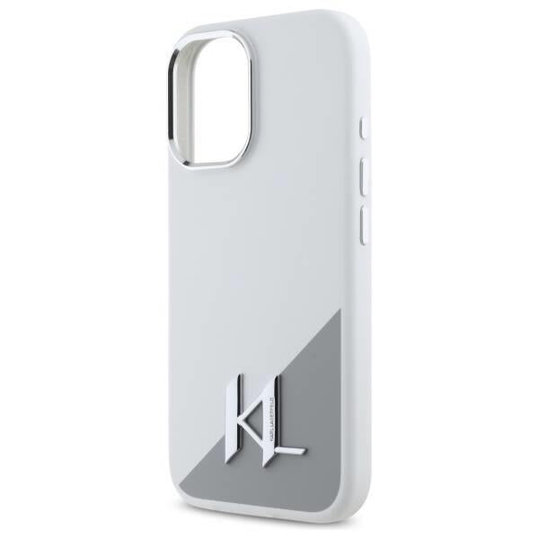 Karl Lagerfeld Silicone Initial Metal Logo Case with MagSafe for iPhone 16 6.1" White - KLHMP16SSCMKMPCH