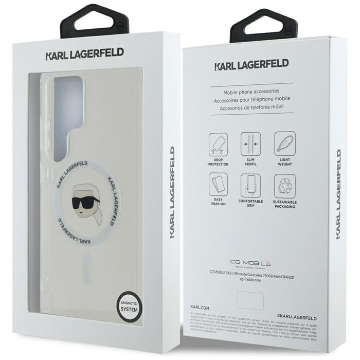 Karl Lagerfeld Button Karl Head Printed Logo Case with MagSafe for Samsung Galaxy S25 Ultra 6.9" Clear - KLHMS25LHLSKIH
