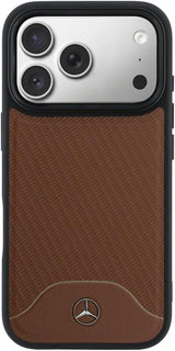 Mercedes Benz Wood Effect and Curve Leather Case with MagSafe for iPhone 17 Pro Max 6.9" Brown - MEHMP17X25PCBPWA