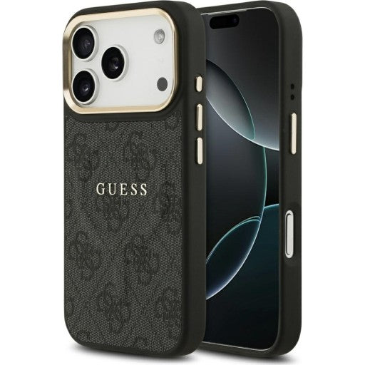 Guess PU Leather 4G Gold Frame Case with MagSafe for iPhone 17 Pro 6.3" Black -GUHMP17LP4MSEGCK