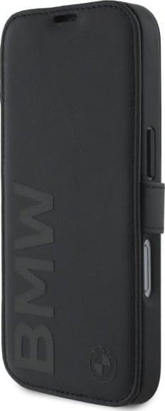BMW Signature Leather Wordmark Bookcase for iPhone 16 Pro 6.3" Black - BMBKP16L23RMRLK