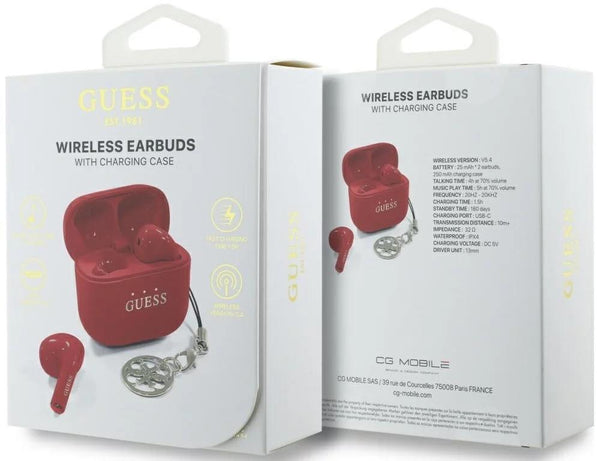 Guess Glossy Effect Printed Classic Logo & Charm TWS Earphones Red - GUTWSXMCCLR