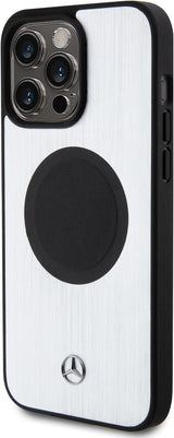 Mercedes Hard Case Leather & Aluminum with MagSafe for iphone 15 Pro 6.1" Silver- MEHMP15L23ACMS