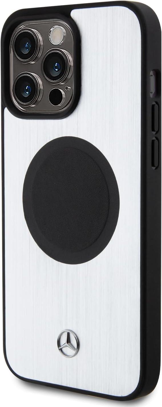 Mercedes Hard Case Leather & Aluminum with MagSafe for iphone 15 Pro 6.1" Silver- MEHMP15L23ACMS