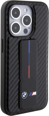 BMW M Series Hard Case Grip Stand Smooth and Carbon for iphone 15 Pro 6.1" Black - BMHCP15LGSPCCK