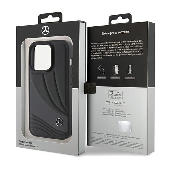 Mercedes Benz Hard Case Leather Wave Pattern for iphone 15 Pro 6.1" Black - MEHCP15L8ROLK