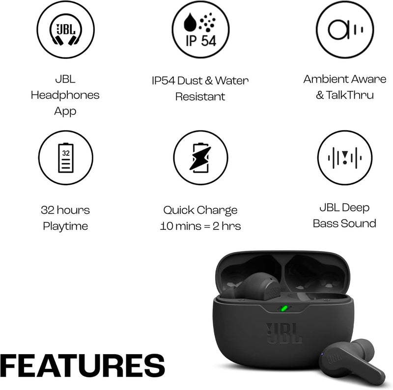 JBL Harman Wave Beam TWS Wireless In Ear Headphones Black - JBLWBEAMBLK