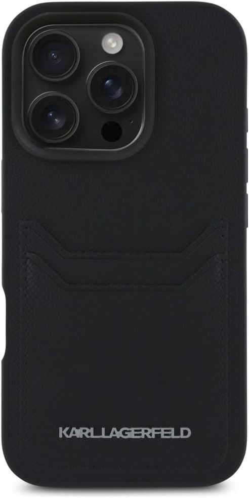 Karl Lagerfeld HC Grained PU Cardslot Metal Elong Case for iPhone 16 Pro 6.3" Black - KLHCP16LPKHPORPK