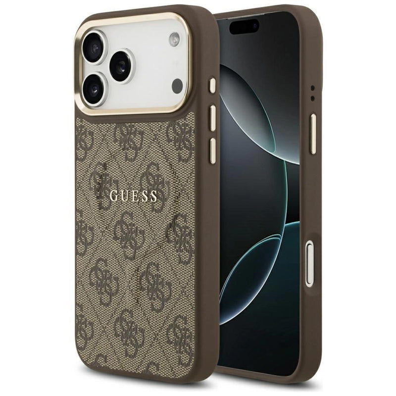 Guess PU Leather 4G Gold Frame Case with MagSafe for iPhone 17 Pro Max 6.9" Brown - GUHMP17XP4MSEGCW