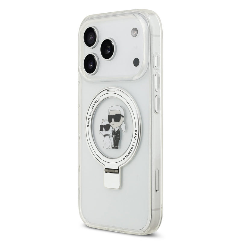 Karl Lagerfeld Ring Stand Karl and Choupette Case with MagSafe for iPhone 17 Pro 6.3" Clear - KLHMP17LHMRSKCH