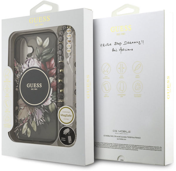 Guess IML Flowers Strap Case with MagSafe for iPhone 17 6.3" Black - GUHMP17SHFWBRCESK