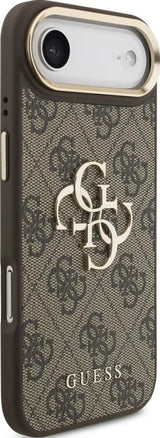 Guess PU Leather 4G Metal Logo Gold Frame Case for iPhone 17 Air 6.5" Brown - GUHCP17M4GMGCBR