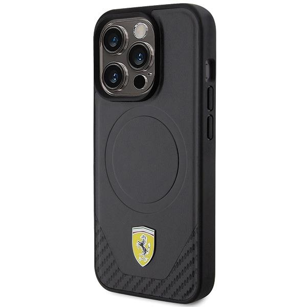 Ferrari Carbon Metal Logo Case with MagSafe for iphone 15 Pro 6.1" Black - FEHMP15LPTEK