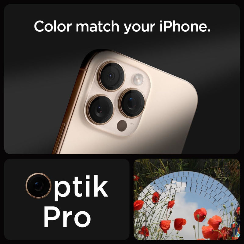 Spigen Optik Pro Glastr EZ Fit Camera Protector 2 Pack for iPhone 16 Pro 6.3" and Pro Max 6.9" Desert Titanium - AGL08862