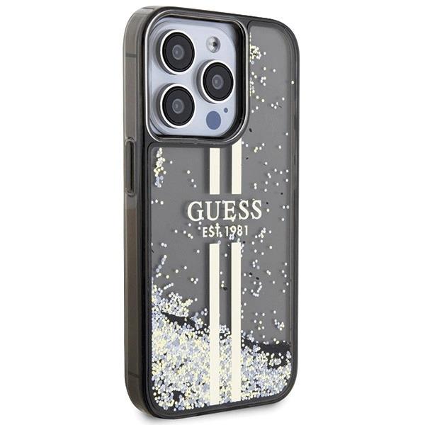Guess Liquid Glitter Gold Stripes Hard Case for iphone 15 Pro 6.1" Black - GUHCP15LLFCSEGK