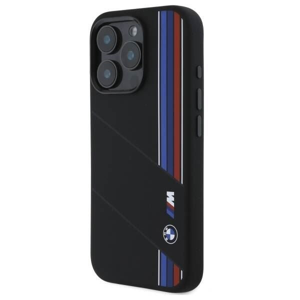 BMW M Series Silicone Cut Tricolor Lines Case MagSafe for iPhone 16 Pro 6.3" Black - BMHMP16L23SCUK