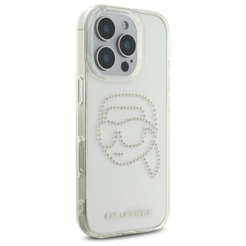 Karl Lagerfeld IML Rhinestones Karl Head Case for iPhone 16 Pro Max 6.9" Clear - KLHCP16XHKHDCELT