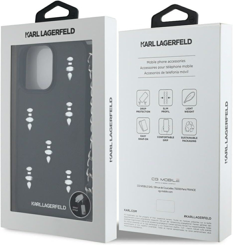 Karl Lagerfeld Saffiano Crystals with Chain Case for iPhone 16 Pro Max 6.9" Black - KLHCP16XPSADJSK