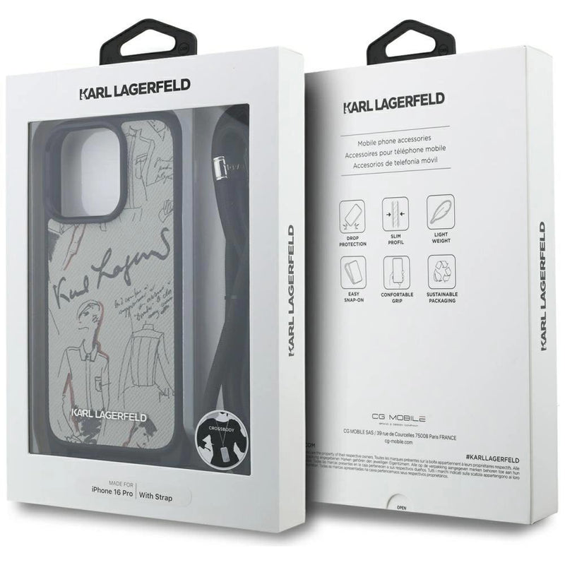 Karl Lagerfeld Crossbody Grained Pattern & Logo Case for iPhone 16 Pro 6.3" Grey - KLHCP16LPGGRMPCG