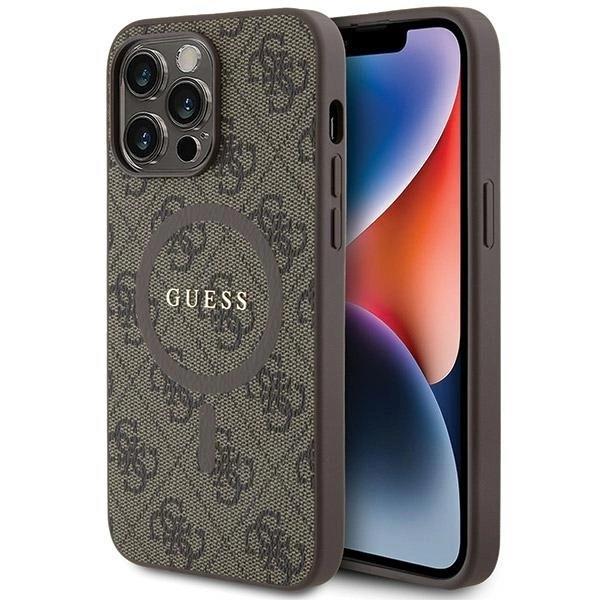 Guess 4G Collection Leather Metal Logo with MagSafe Hard Case for iphone 15 Pro Max 6.7" Brown - GUHMP15XG4GFRW