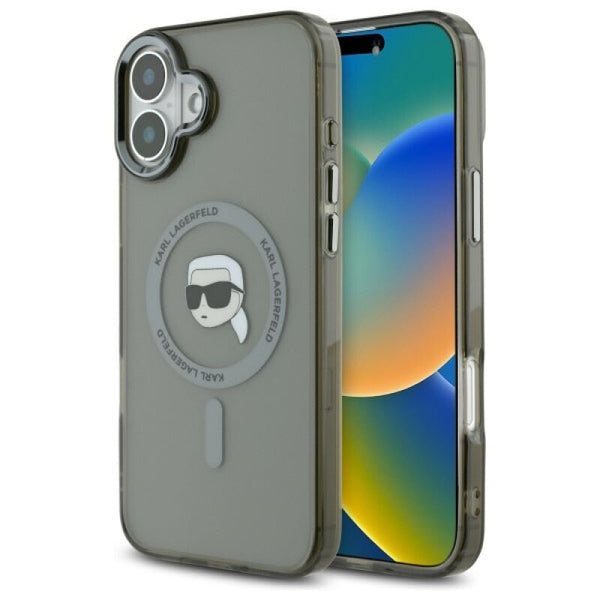 Karl Lagerfeld IML Metal Karl Head Case with MagSafe for iPhone 16 6.1" Black - KLHMP16SHLSKIK