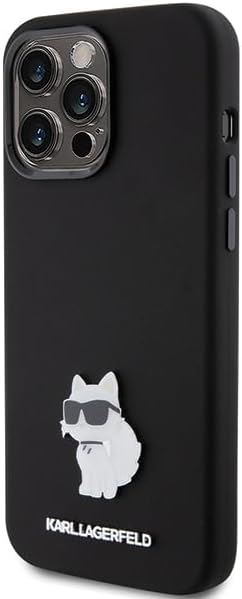 Karl Lagerfeld Choupette Metal Pin Silicone Cover for iphone 15 Pro 6.1" Black - KLHCP15LSMHCNPK