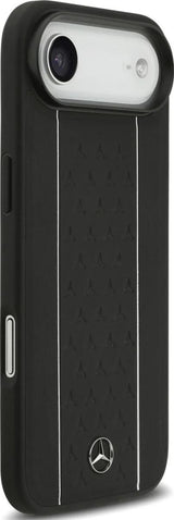 Mercedes Leather Star Pattern Stripes Case with MagSafe for iPhone 17 Air 6.5" Black - MEHMP17M25RPSLKH