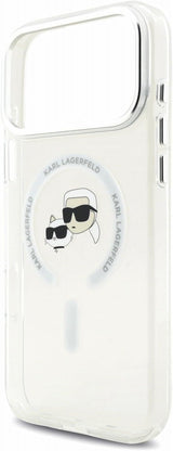 Karl Lagerfeld IML Karl & Choupette Head Metal Frame Case with MagSafe for iPhone 17/18 Pro Max 6.9" Clear - KLHMP18XHLSKCH