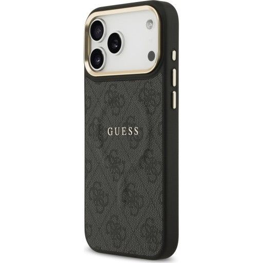 Guess PU Leather 4G Gold Frame Case with MagSafe for iPhone 17 Pro Max 6.9" Black -GUHMP17XP4MSEGCK