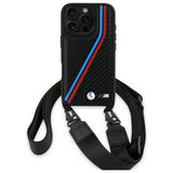 BMW M Series Carbon Tricolor Lines & Strap Case for iPhone 16 Pro Max 6.9" Black - BMHCP16X23PSVTK