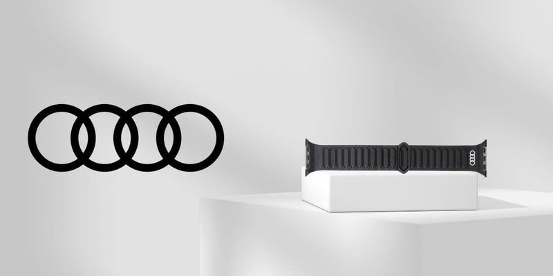 Audi Logo Genuine Leather Magnetic strap for Apple Watch 44/45/46/49mm Black - AU-GL-AW44-49-GT/D2-BK
