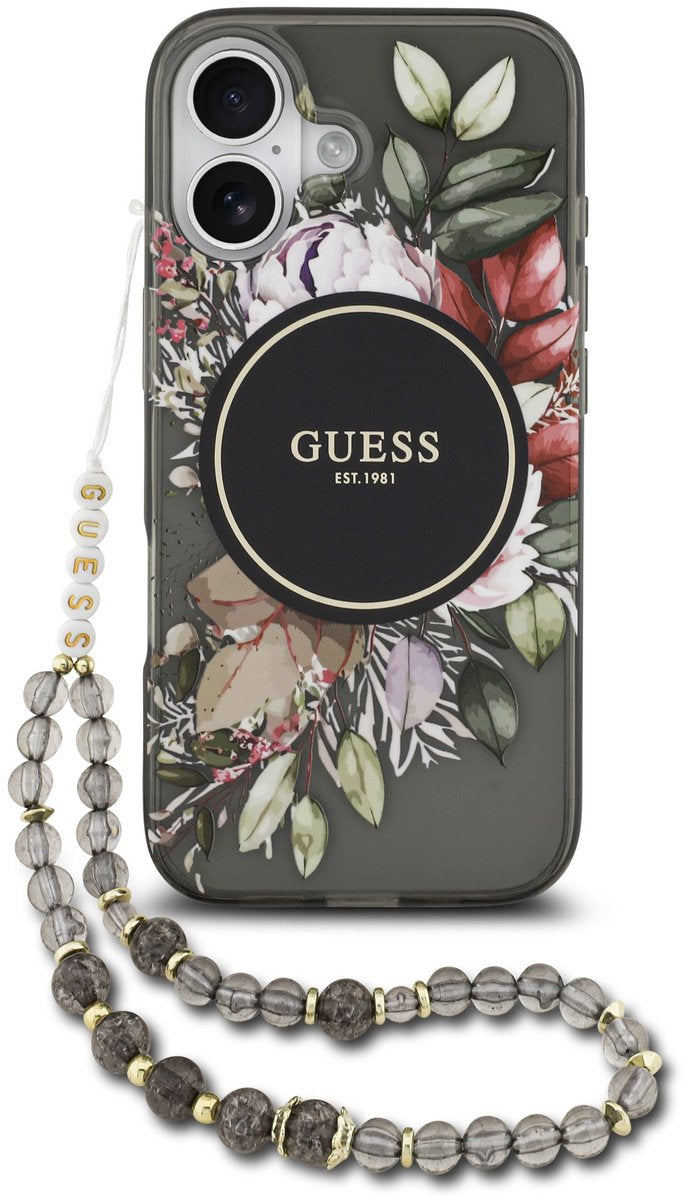 Guess IML Flowers Strap Case with MagSafe for iPhone 17 6.3" Black - GUHMP17SHFWBRCESK