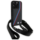 BMW M Series Carbon Tricolor Lines & Strap Case for iPhone 16 Pro Max 6.9" Black - BMHCP16X23PSVTK