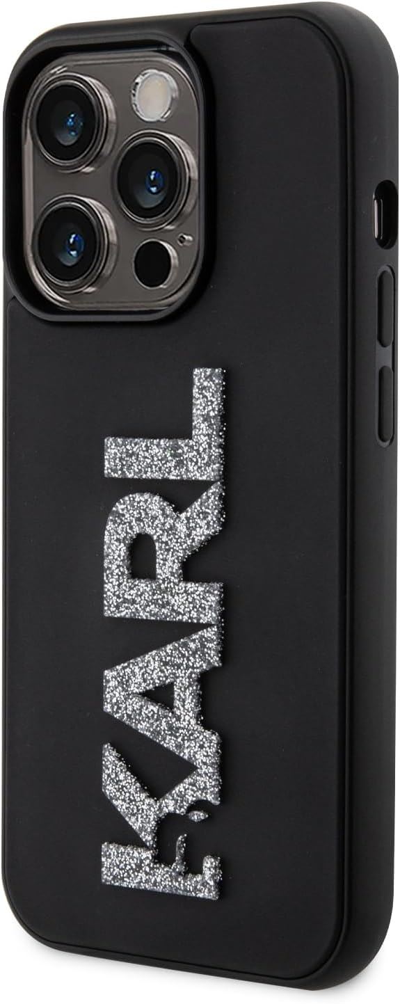 Karl Lagerfeld 3D Rubber Glitter Logo Case for iphone 15 Pro 6.1" Black - KLHCP15L3DMBKCK