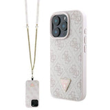 Guess Leather Metal Logo Strass Crossbody Case for iPhone 16 Pro 6.3" Pink - GUHCP16LP4TDSCPP
