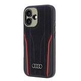 Audi Genuine Leather Hardcase with MagSafe for iPhone 16 6.1" Black / Red - AU-TPUPCMIP16-R8/D3-RD