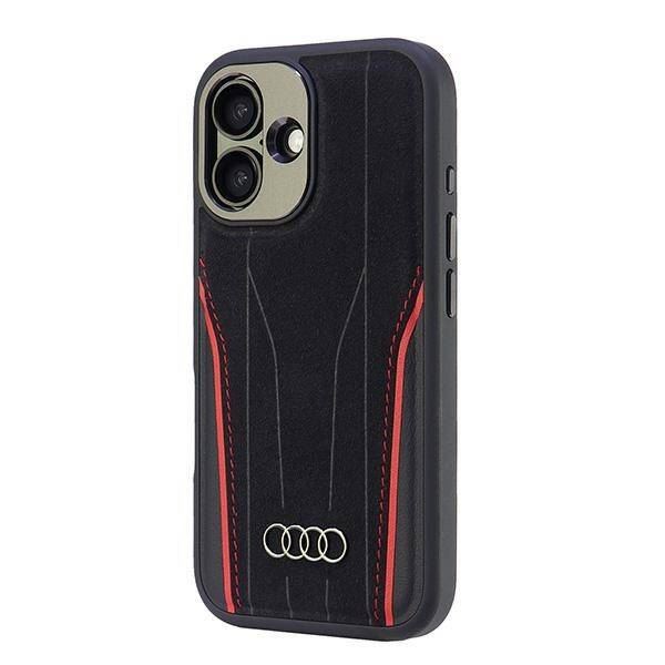Audi Genuine Leather Hardcase with MagSafe for iPhone 16 6.1" Black / Red - AU-TPUPCMIP16-R8/D3-RD