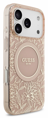 Guess IML Flowers Electro Pearl Strap MagSafe Case for iPhone 17/18 Pro 6.3" Pink - GUHMP18LHCPOFPP