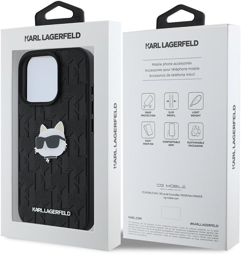 Karl Lagerfeld Monogram Choupette Head Pin Case for iPhone 16 Pro 6.3" Black - KLHCP16LPGKLCHPK