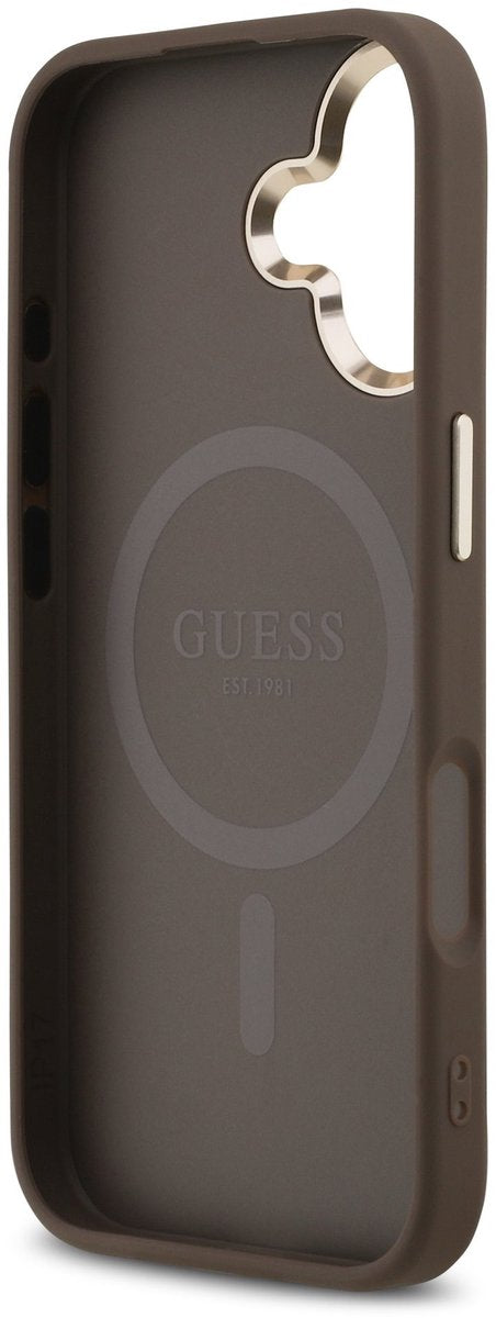 Guess PU Leather 4G Triangle Logo Gold Frame Case with MagSafe for iPhone 17 6.3" Brown - GUHMP17SP4GTDGMW