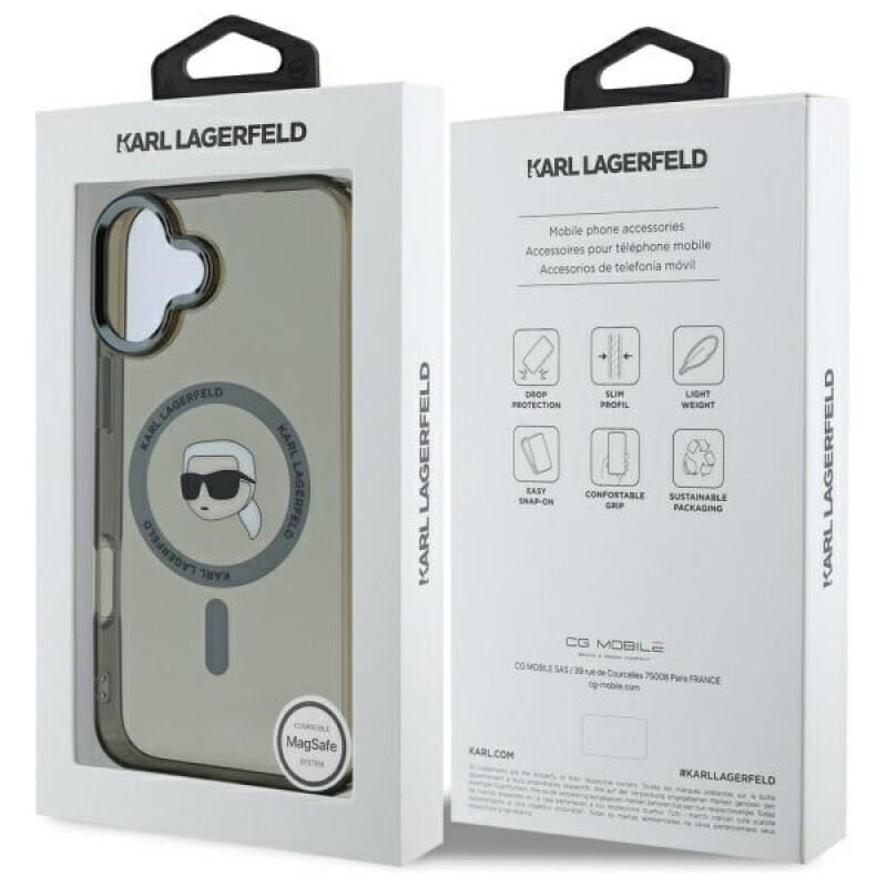 Karl Lagerfeld IML Metal Karl Head Case with MagSafe for iPhone 16 6.1" Black - KLHMP16SHLSKIK